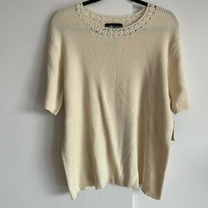 Sag Harbor Cream Cable-knit Short Sleeve Sweater XXL New With Tags